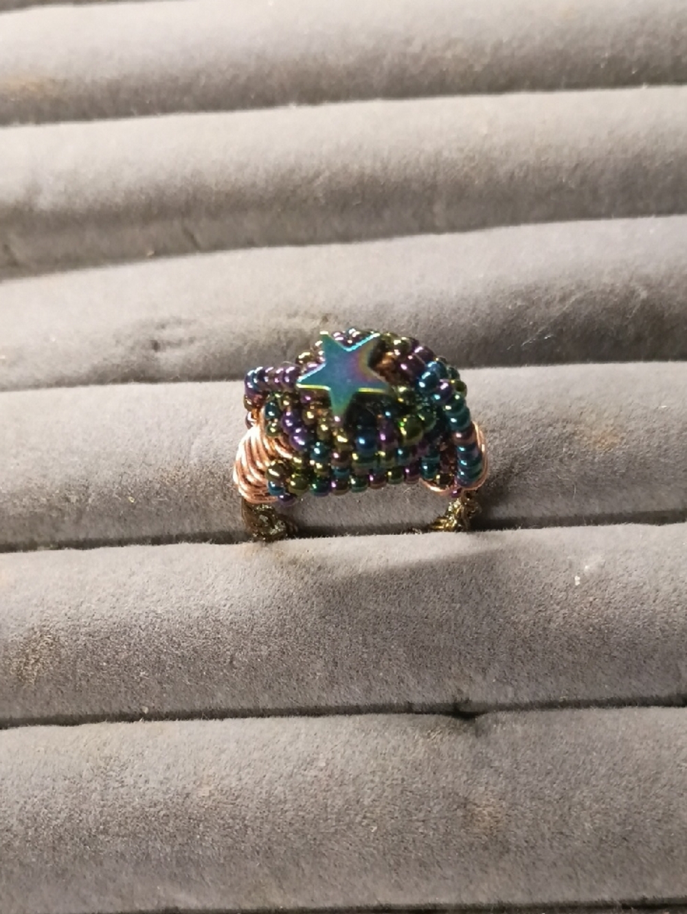 Iridescent Beaded Star Ring - Multicolor
